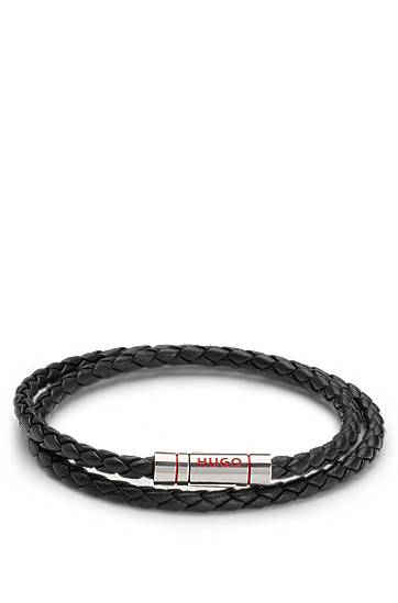 Браслет BOSS HUGO Double Braided Leather Cuff Bracelet чорний | 50532309