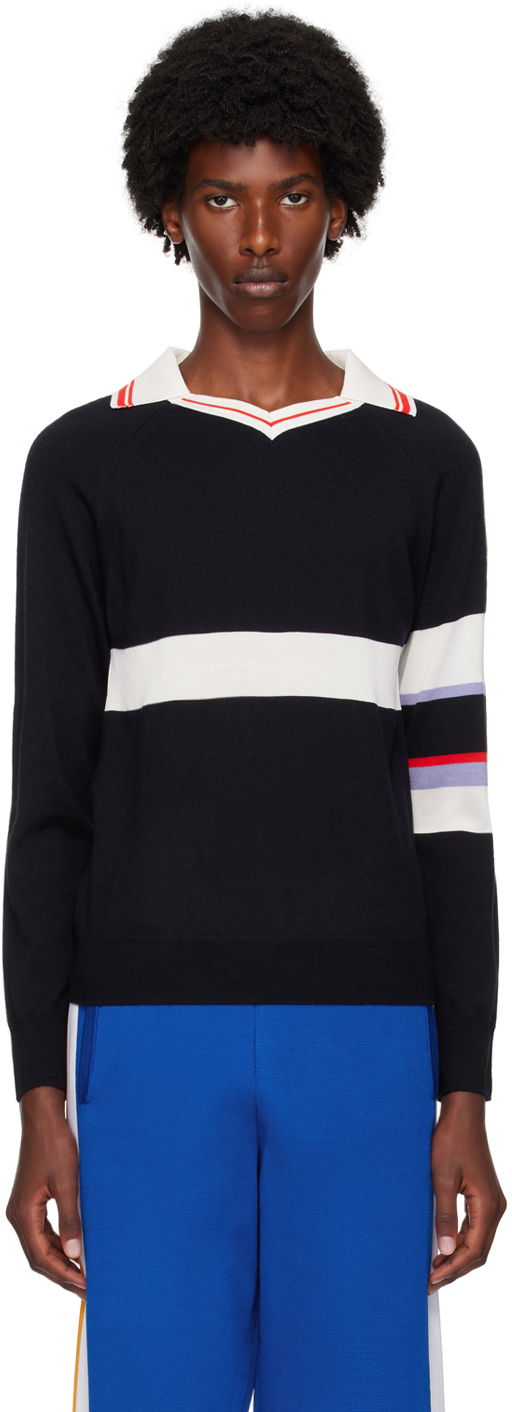 Футболка Wales Bonner Navy Calm Long Sleeve Polo чорний | WA24KN23-WO07-599