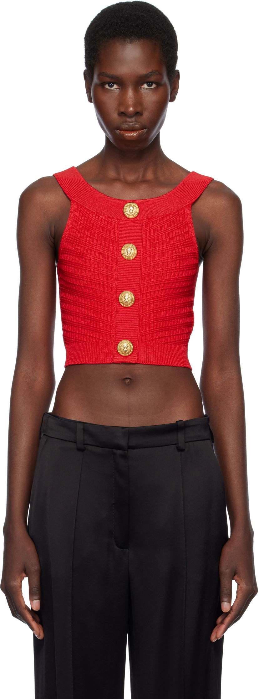 Безрукавка Balmain Balmain Buttoned Boatneck Knit Cropped Tank Top Червоний | EF0AB426KI42
