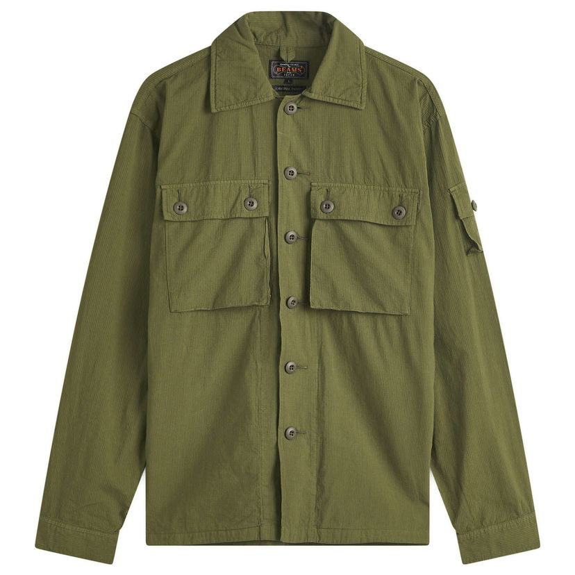 Сорочка BEAMS Beams Plus Textured Ripstop Shirt Jacket, Size Large Зелений | 3818-0641-791-67