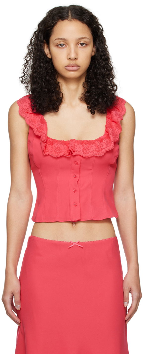 Безрукавка GUIZIO Guizio Paloma Lace Trim Top Рожевий | R24108W016