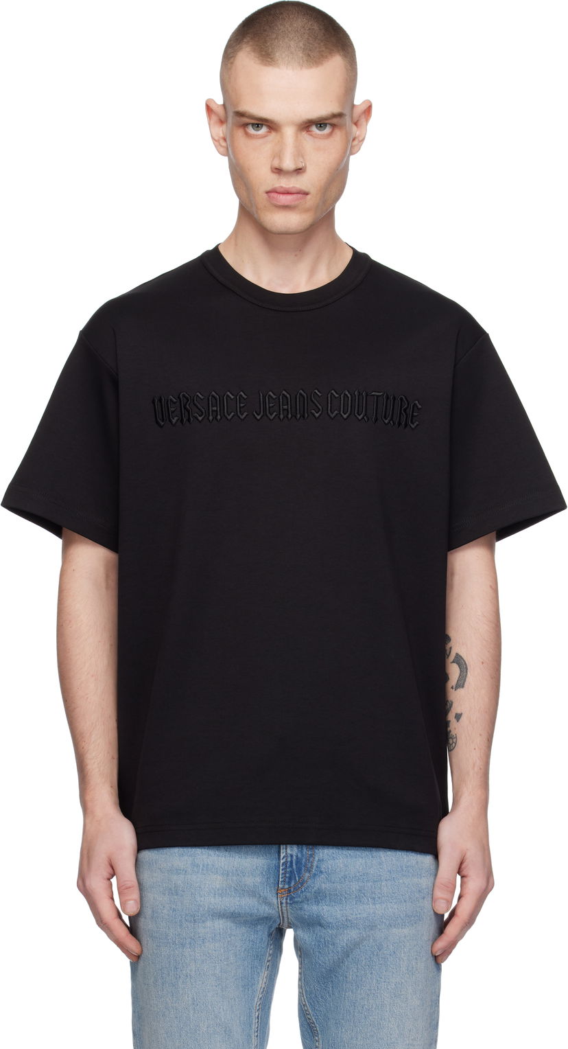 Футболка Versace Logo Line Goth T-Shirt чорний | E77GAHC01_ECJ03C