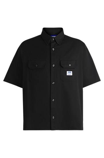 Сорочка BOSS Oversized Cotton Twill Shirt with Logo Patch чорний | 50517871