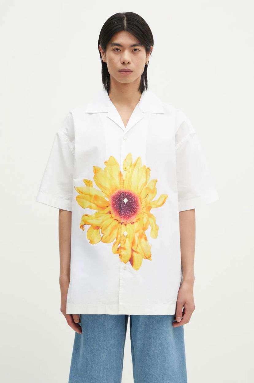 Сорочка JW Anderson JW Anderson Relaxed Short Sleeve Shirt with Sunflower Print білий | SH0335.PG1667.001