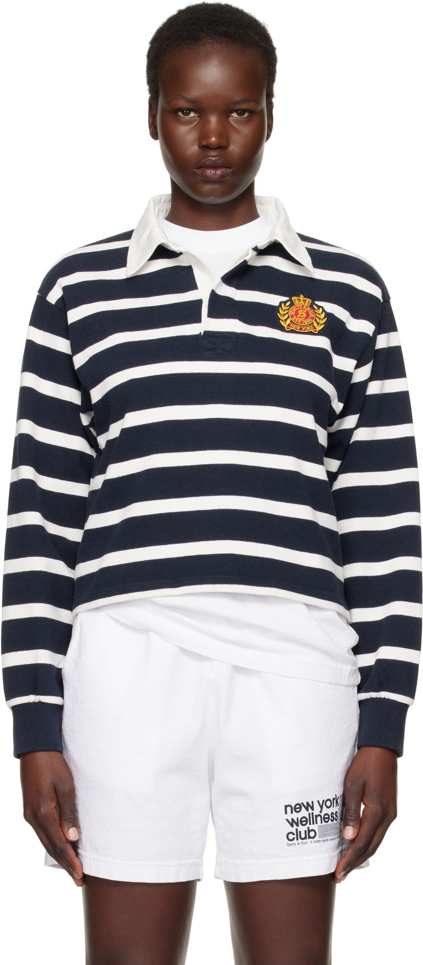 Сорочка поло Sporty & Rich Navy & White Striped Cropped Rugby Polo темно-синій | ST008506243ST39
