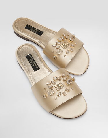 Аксесуари Dolce & Gabbana Dolce & Gabbana Flat Satin Sliders with Crystals бежевий | D11325AY69687610, 3
