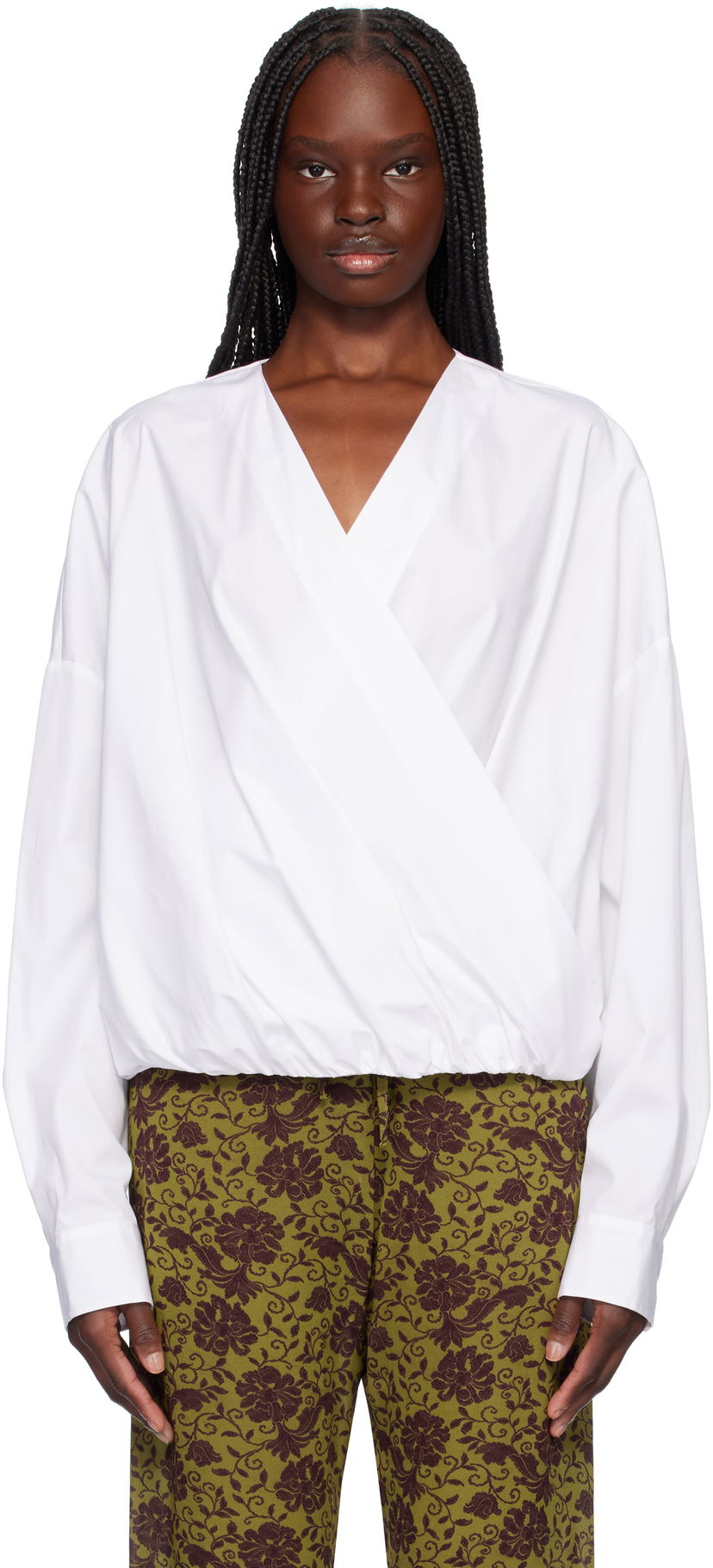 Сорочка Dries Van Noten Dries Van Noten Twisted V-Neck Blouse білий | 251-010715-1466