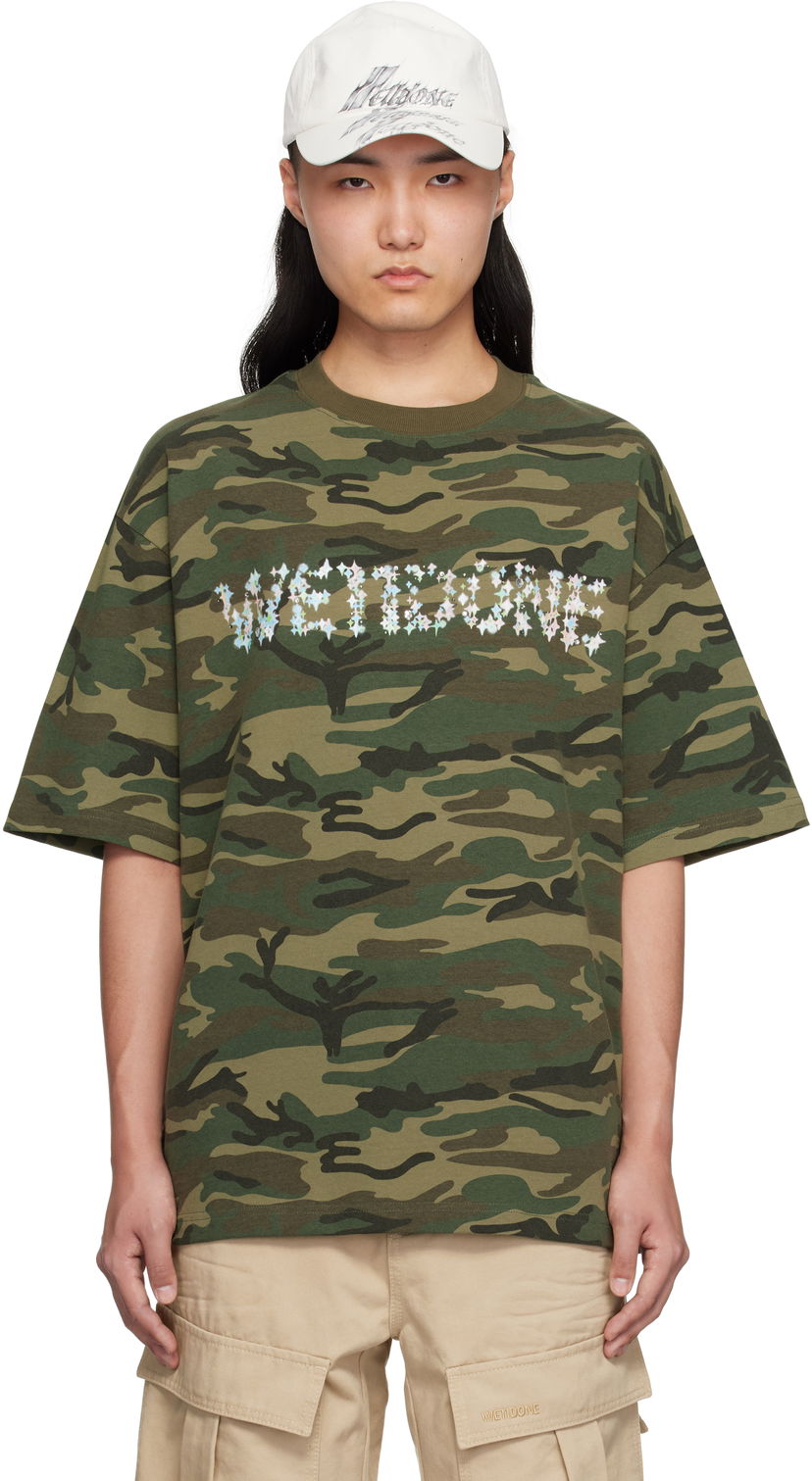 Футболка We11done We11done Camo Sparkle Logo T-Shirt Зелений | WD-TT0-25-741-U-MX