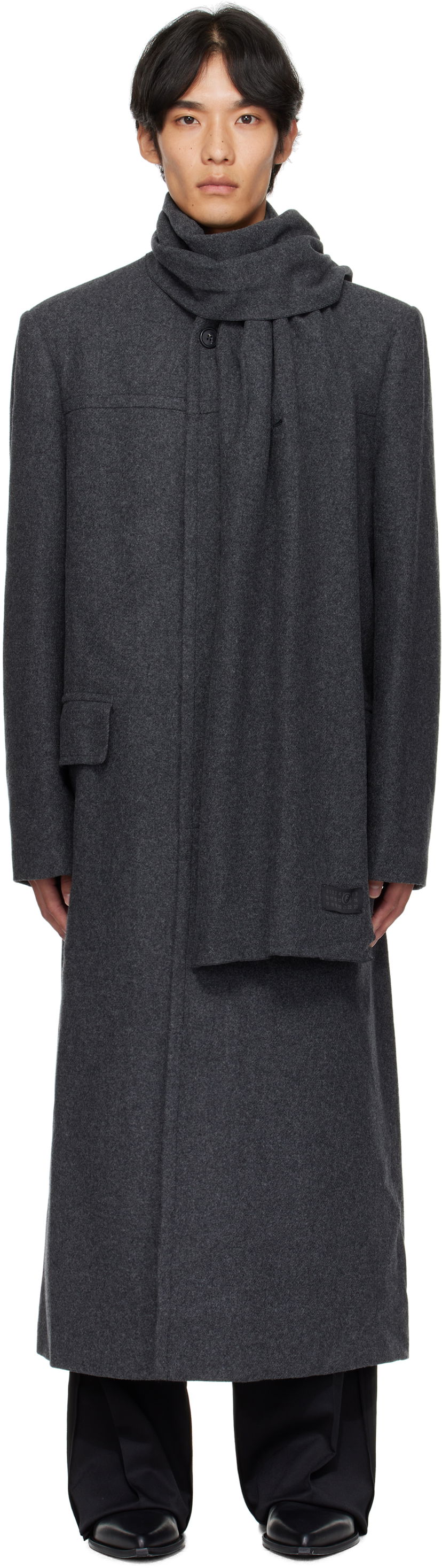 Пальто Maison Margiela Long Felted Coat with Draped Scarf Сірий | SH0AA0012 M35473