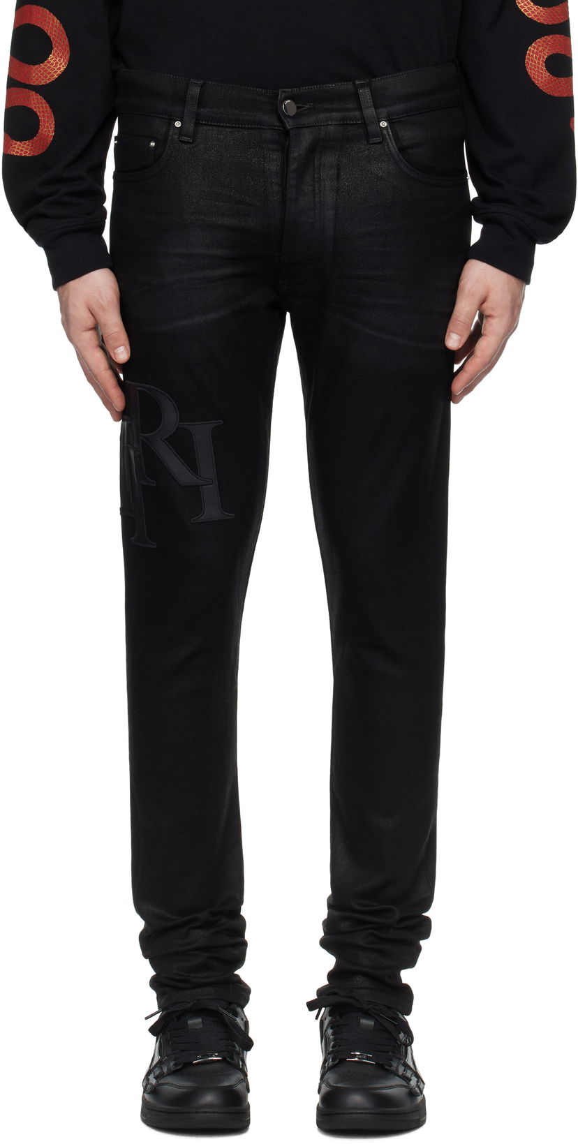 Джинси AMIRI Amiri Skinny Jeans With Staggered Logo чорний | AMDNSY1140