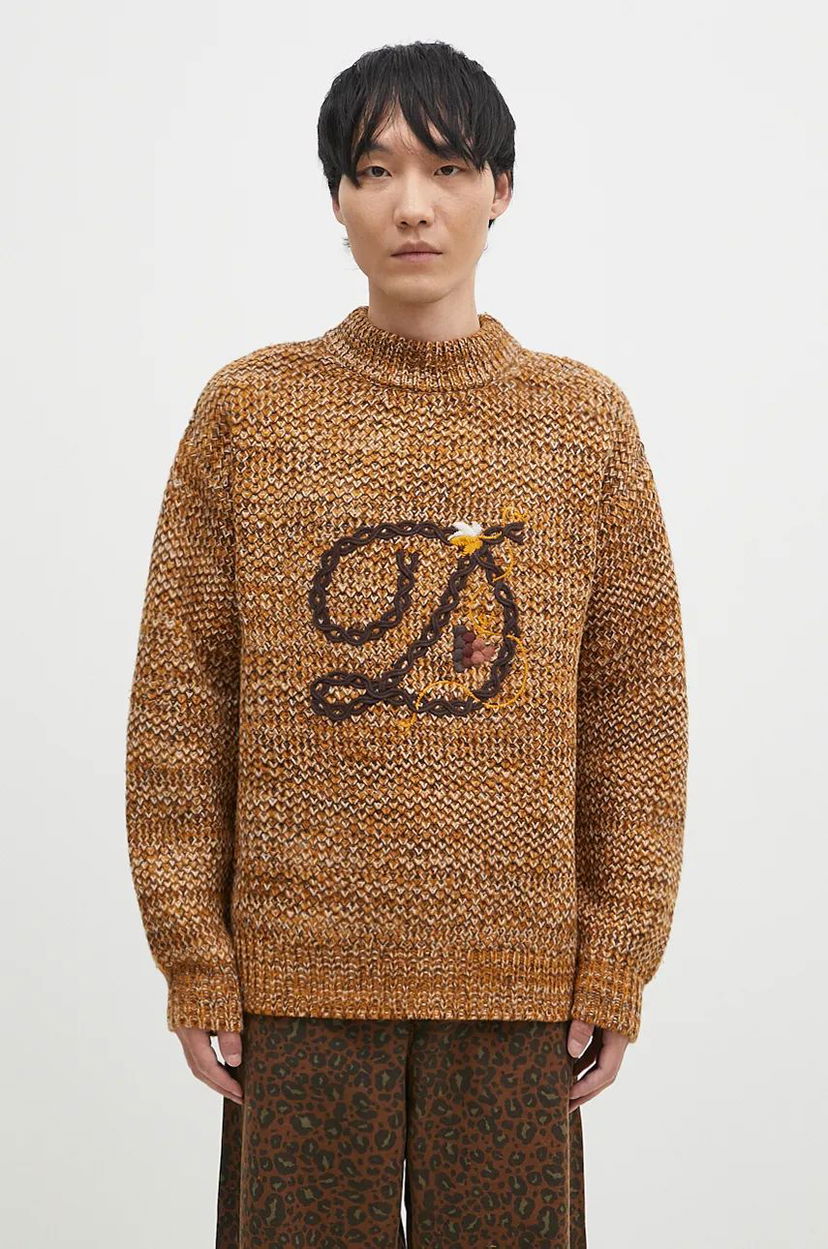 Cветр Drôle de Monsieur Knitted Sweater With Logo Embroidery Коричневий | E.PO154.WO018.BN