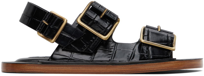Кросівки та взуття Jil Sander Jil Sander Croc-Embossed Leather Slingback Sandals чорний | J15WP0053_P4392