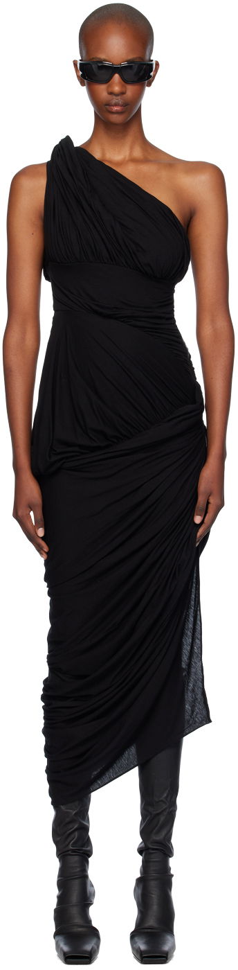 плаття Rick Owens Rick Owens Lido Draped One-Shoulder Midi Dress чорний | RP02D3562 JWS