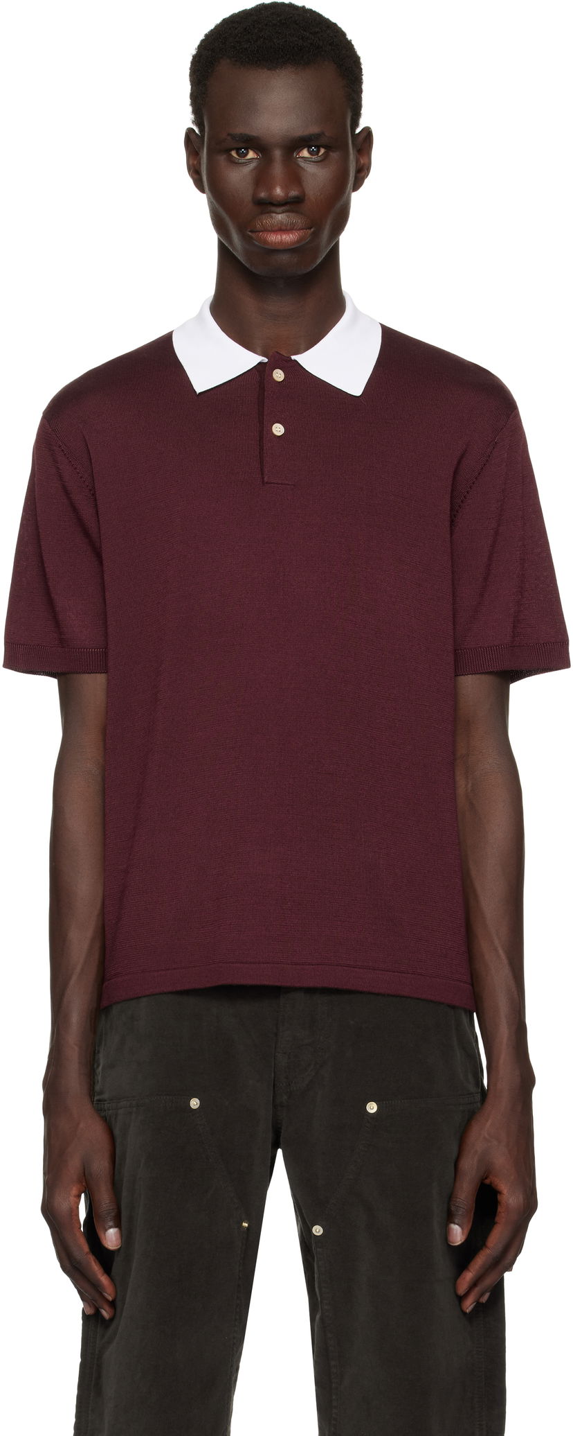 Сорочка поло Wales Bonner Wales Bonner Sun Polo Бордовий | US25KN20-KN01-350 RAYON / MERINO