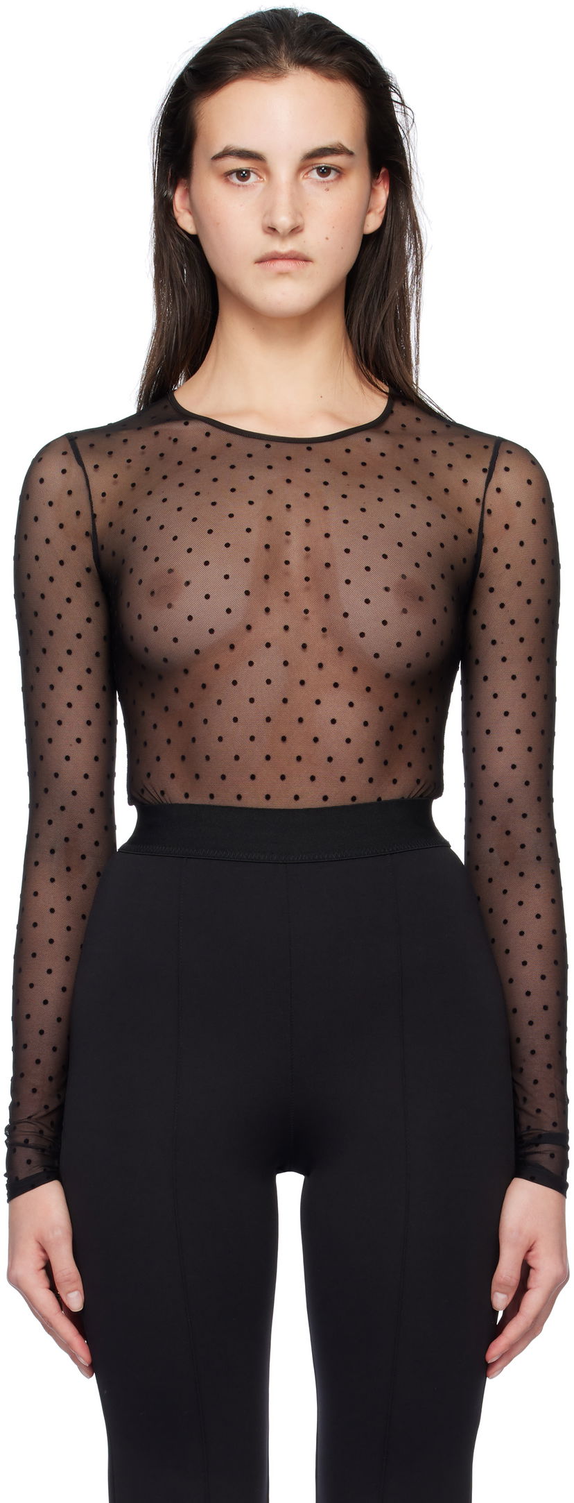 Безрукавка WARDROBE.NYC Polka Dot Long Sleeve Bodysuit чорний | W1106F24PD