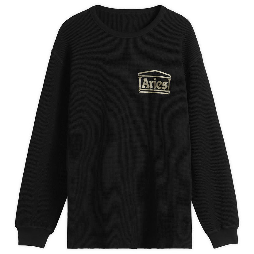 Футболка Aries Reversible Temple Waffle Long Sleeve T-Shirt, Size Large чорний | AR40666-BLK