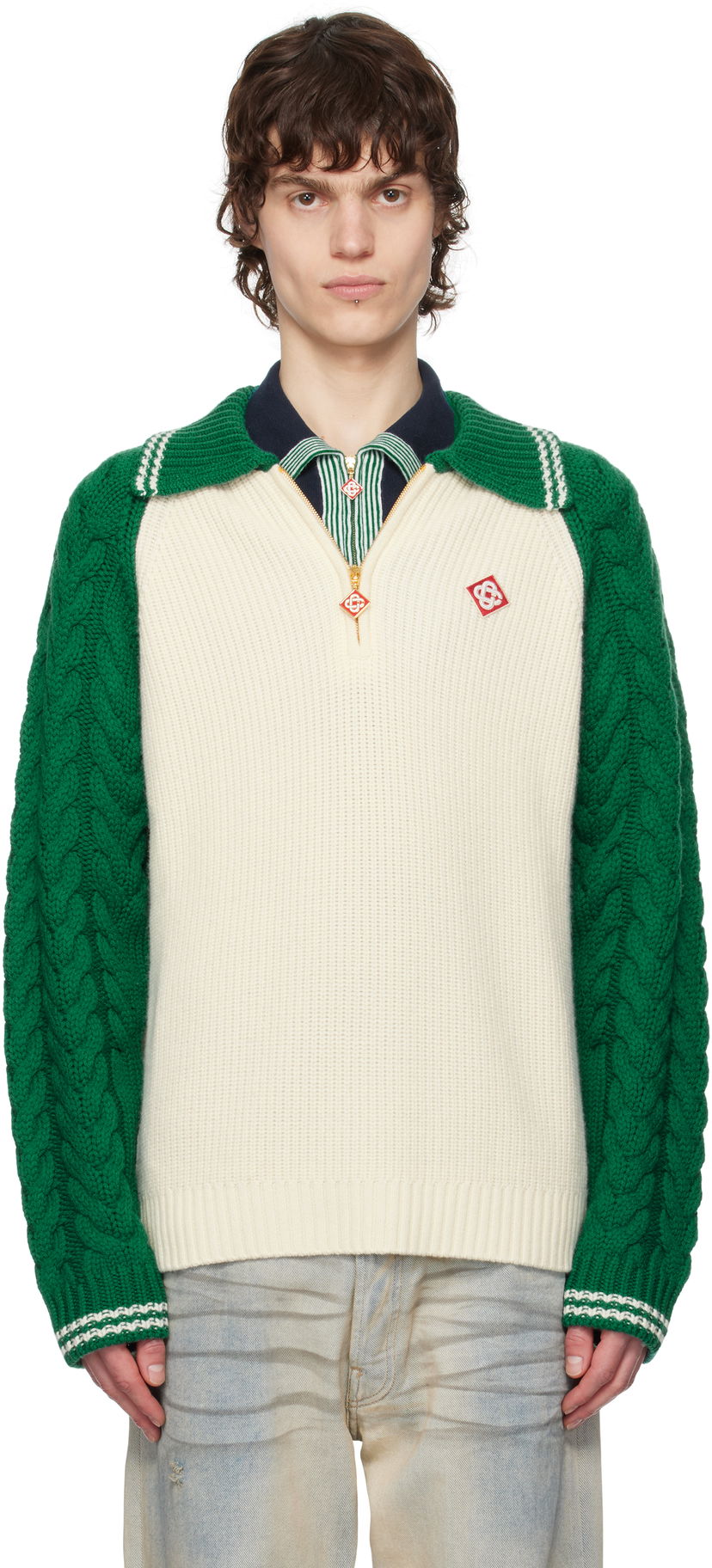 Cветр Casablanca Casablanca Cable Knit Cashmere Sweater білий | MPS25-KW-820-01