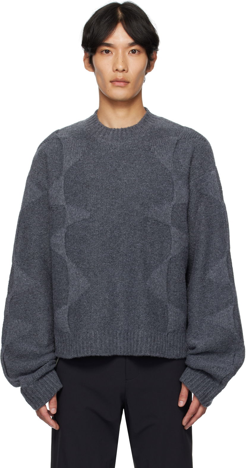 Cветр HELIOT EMIL HELIOT EMIL Cropped Spiral Knit Sweater Сірий | PREAW25_M_07_063_DGY05_CO