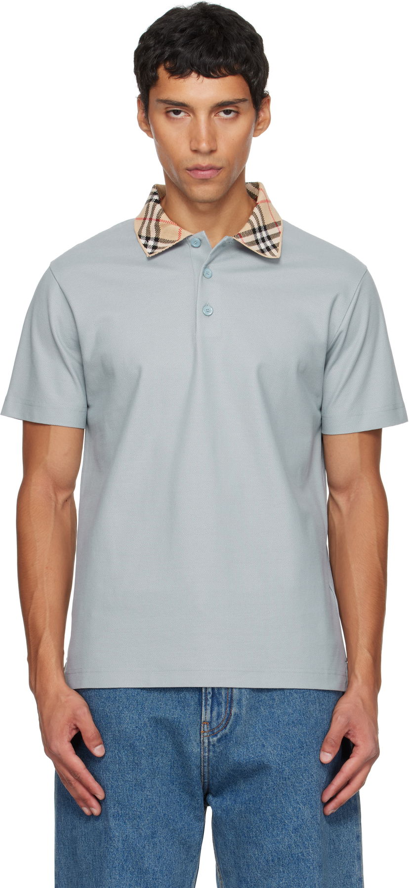 Сорочка поло Burberry Burberry Check Collar Cotton Polo Синій | 8110944