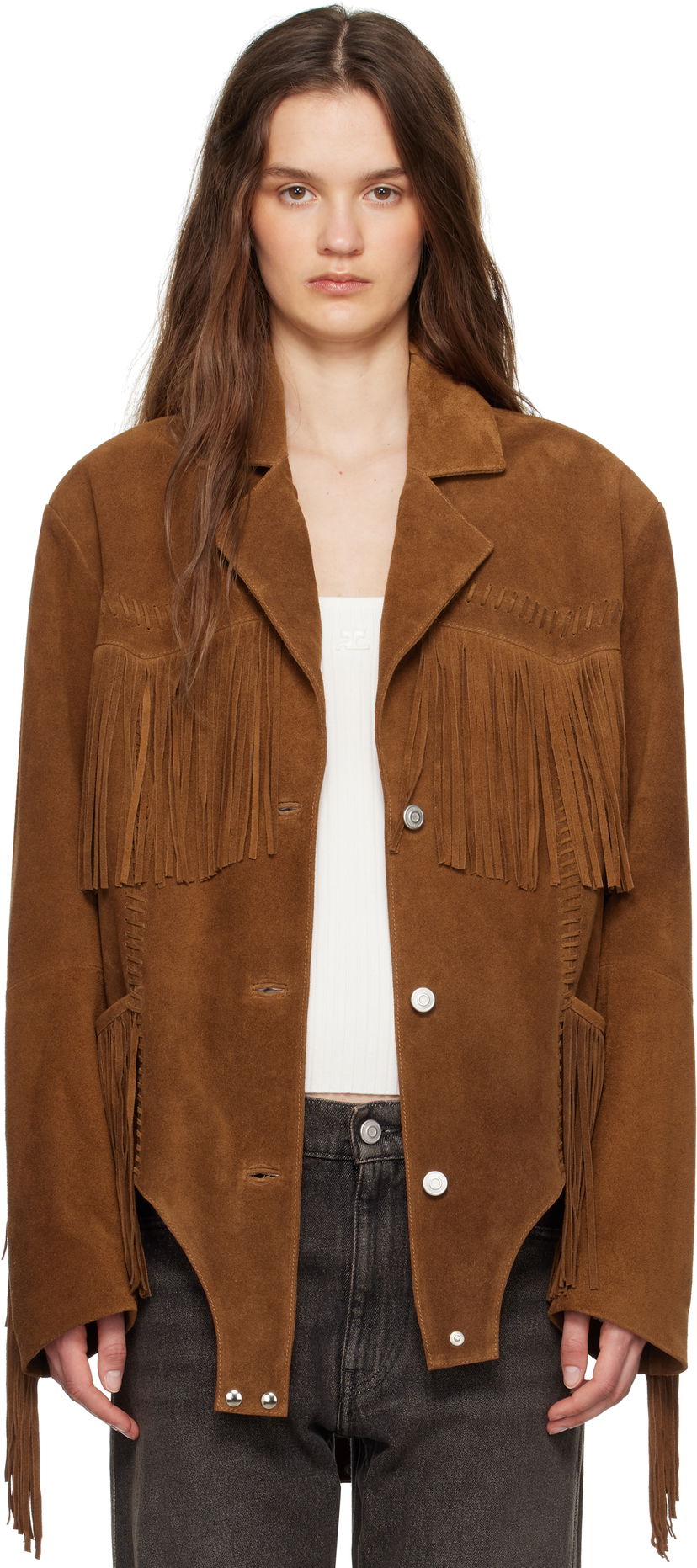 Куртка Coperni Coperni Fringed Suede Jacket Коричневий | COPOW37F6036