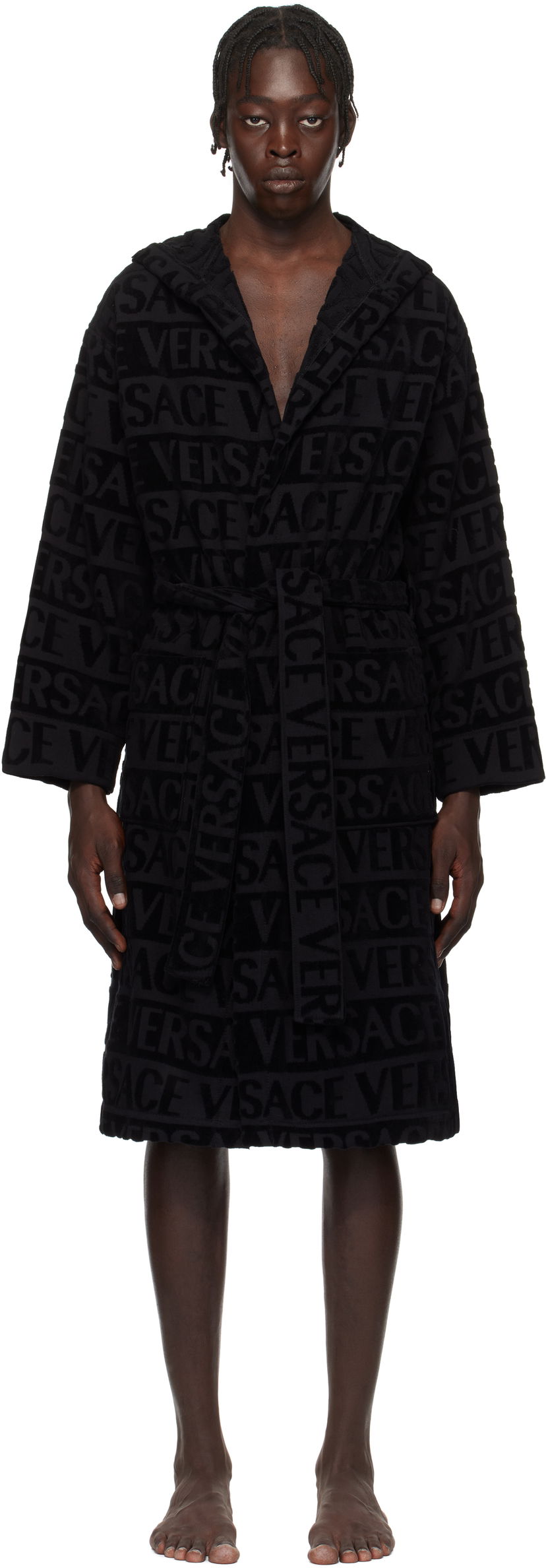 піжами Versace Versace 'Versace' Allover Bathrobe чорний | 1010660_1A07545