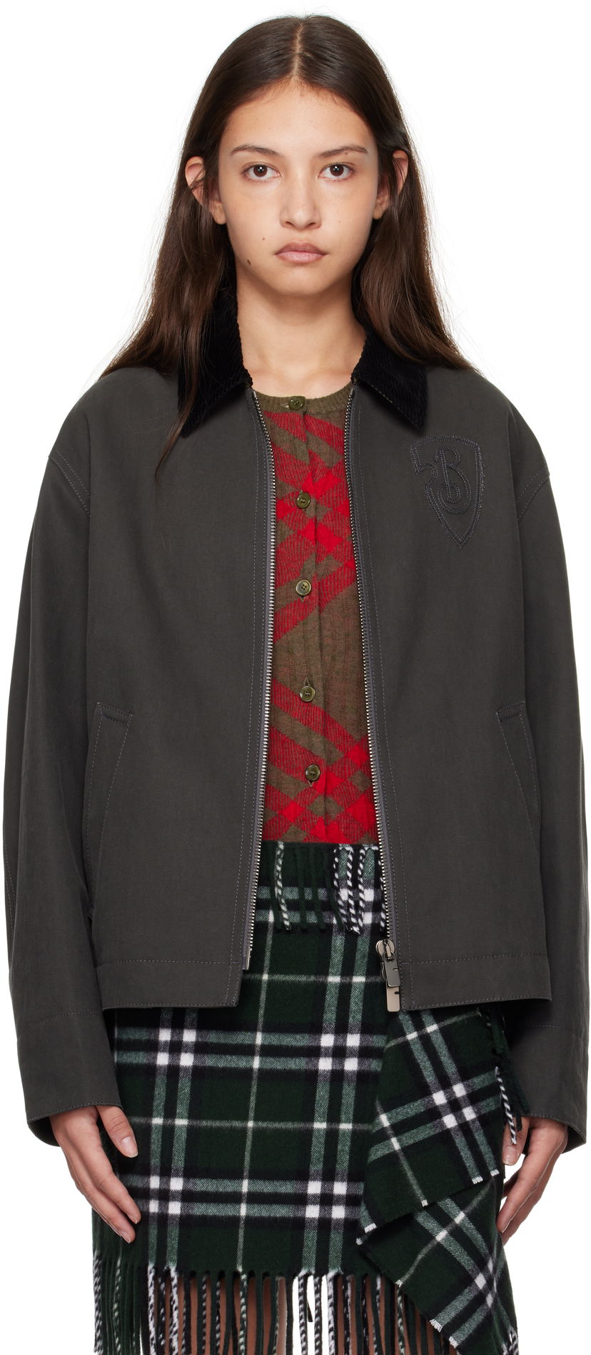 Куртка Burberry Cotton Jacket With Corduroy Collar Сірий | 8097555