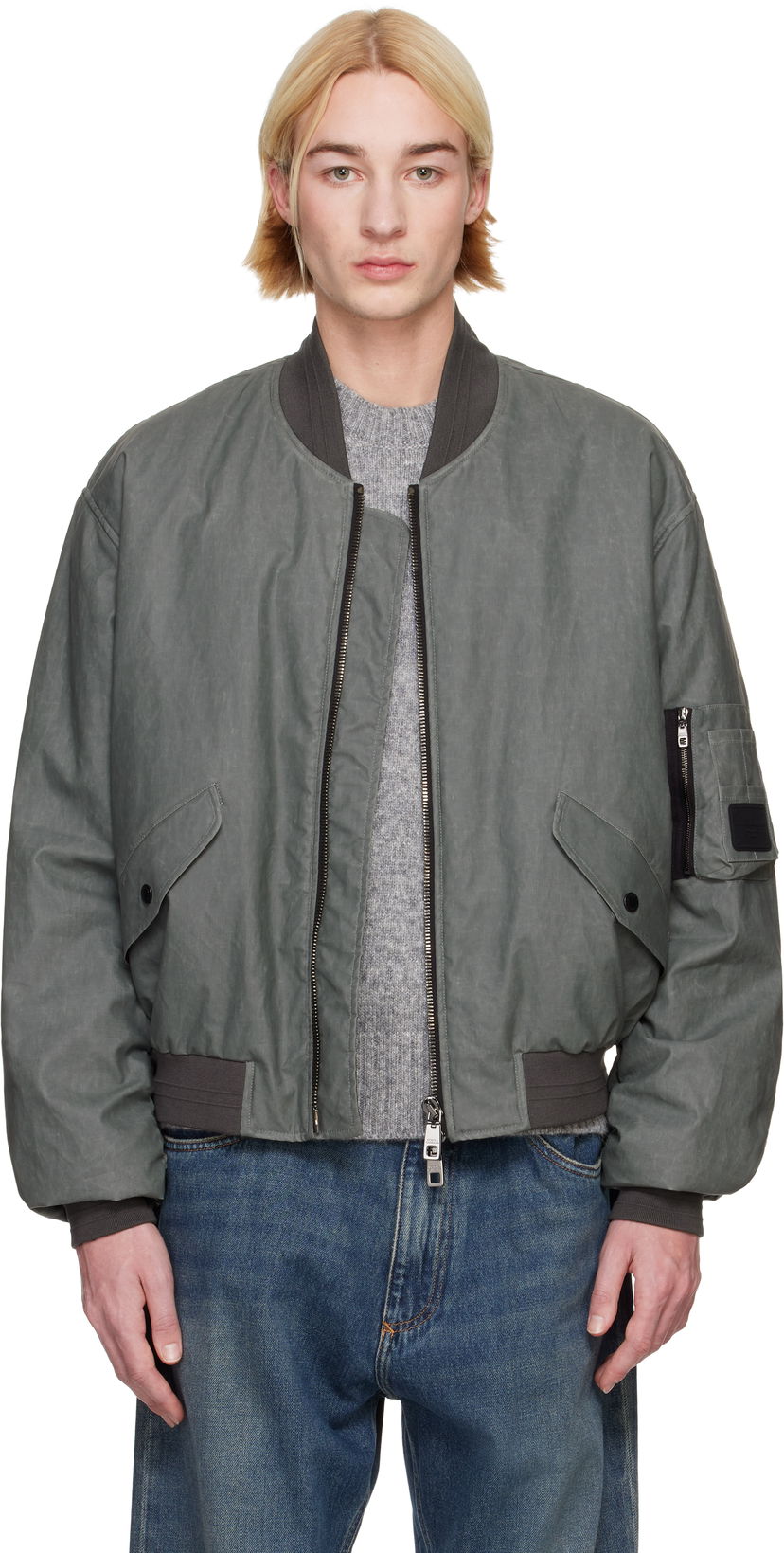 Куртка бомбер Dolce & Gabbana Dolce&Gabbana Oversize Linen Bomber Jacket Сірий | G9BBMTFU4L4