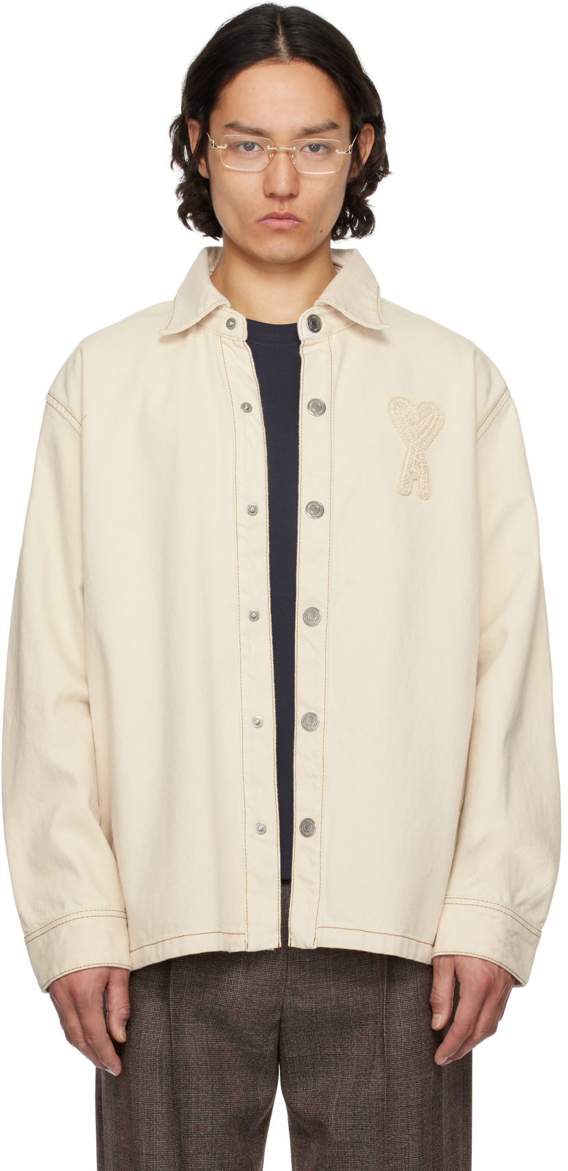 Сорочка AMI AMI Paris Cotton Ami de Coeur Denim Overshirt бежевий | HJK275.DE0039
