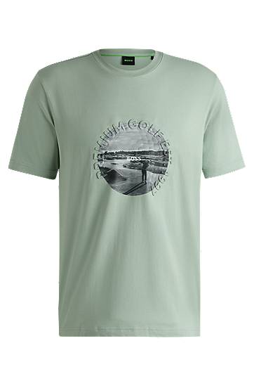 Футболка BOSS Stretch-Cotton T-Shirt with Golf Course Graphic Зелений | 50537847