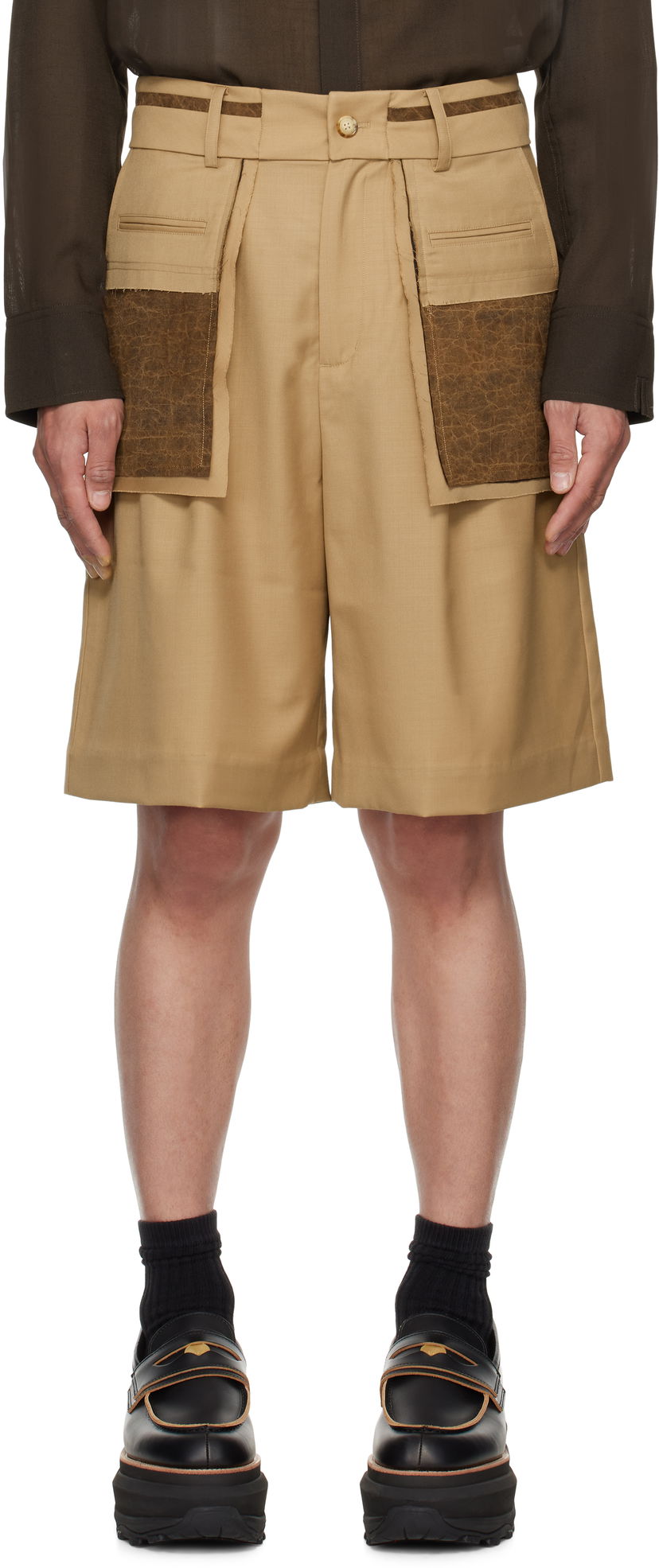 Шорти Feng Chen Wang Feng Chen Wang Deconstructed Patchwork Shorts бежевий | FUS19ST02K