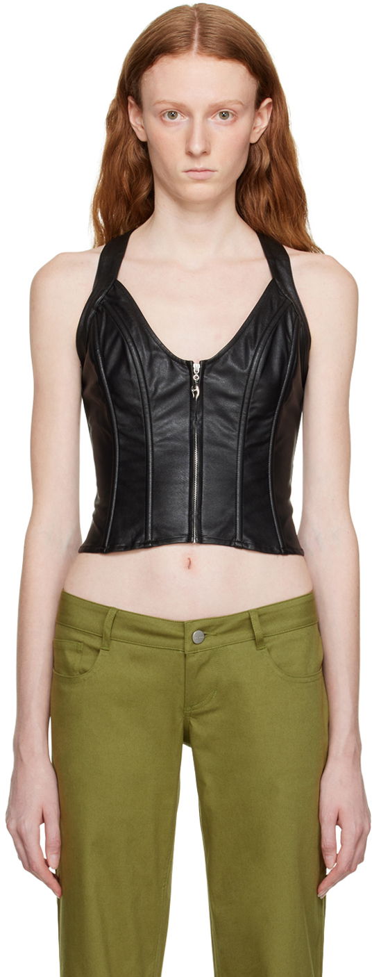 Безрукавка Miaou Miaou Hannah Jewett Edition Valda Faux-Leather Tank Top чорний | 7056PUBLK