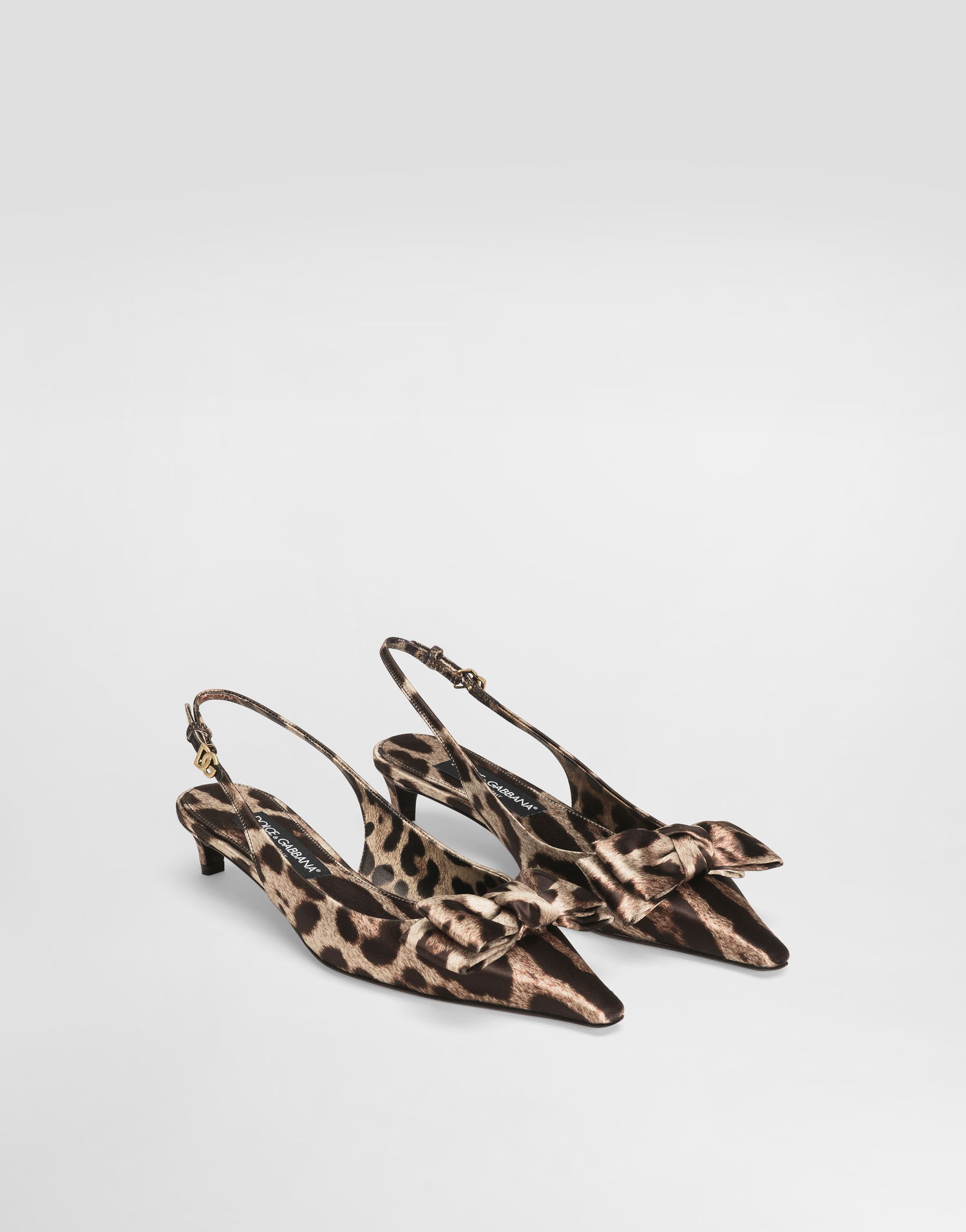 Кросівки та взуття Dolce & Gabbana Leopard-Print Satin Slingbacks With Bow Коричневий | CG0843A6Q83HY13M, 1
