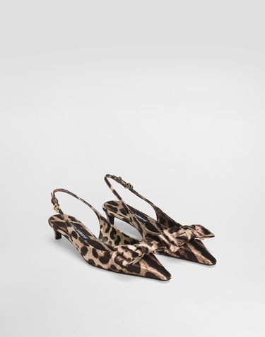 Кросівки та взуття Dolce & Gabbana Leopard-Print Satin Slingbacks With Bow Коричневий | CG0843A6Q83HY13M, 1