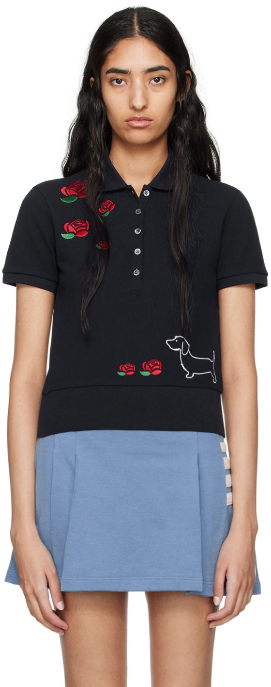 Сорочка поло Thom Browne Hector & Rose Embroidered Polo чорний | FJP096E-00050