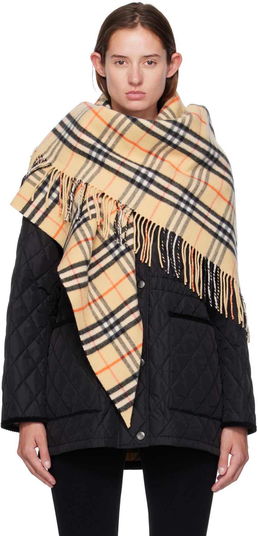 Шарф Burberry Burberry Check Wool Cashmere Cape бежевий | 8113128