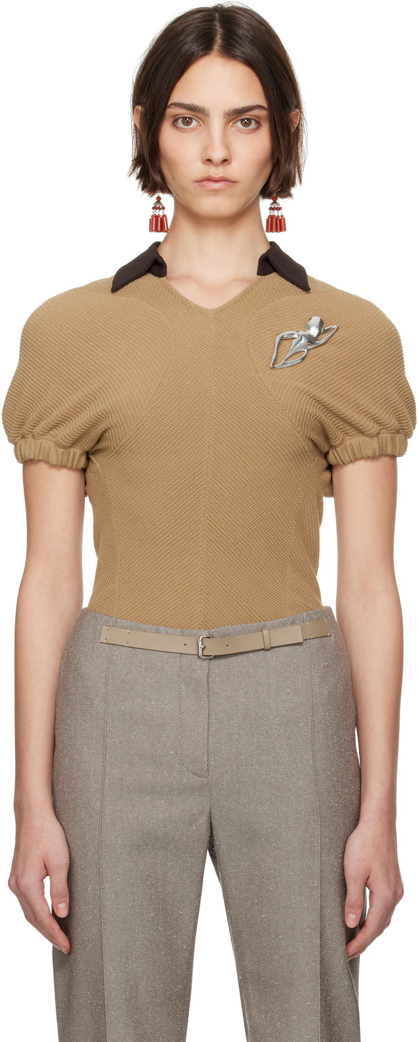 Cветр Tory Burch Tory Burch Short Sleeve Knit Polo бежевий | 173370-965