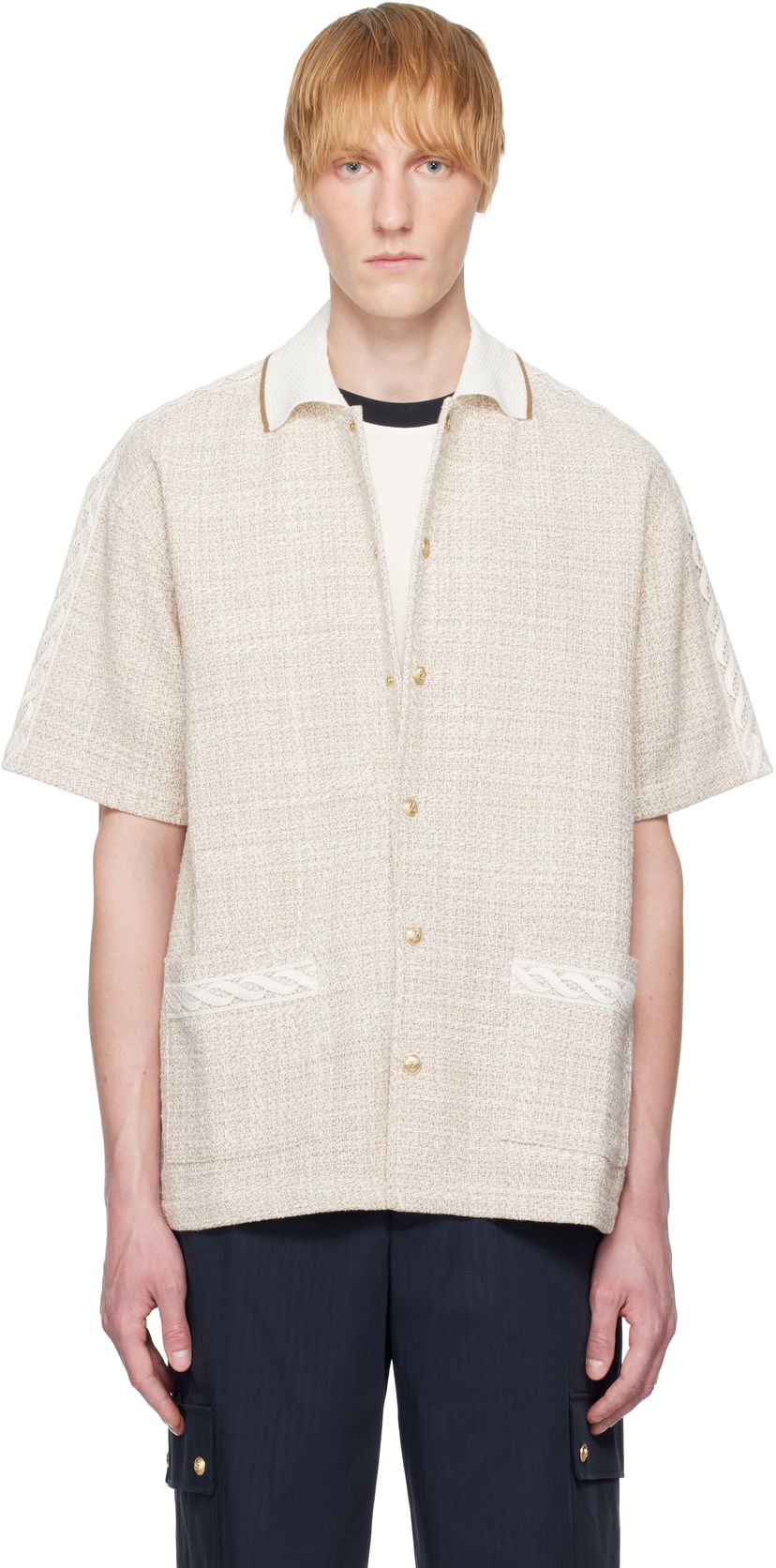 Сорочка Drôle de Monsieur Drôle De Monsieur 'La Chemise Tweed' Button-Up Shirt бежевий | G-SH216-CO186-BG