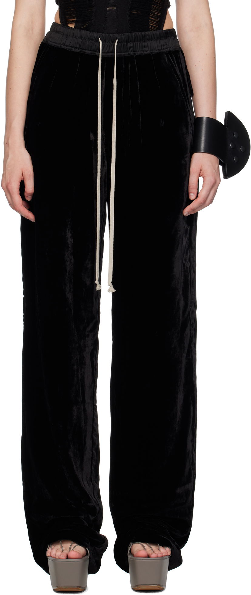 Штани Rick Owens Rick Owens Dietrich Drawstring Velvet Trousers чорний | RP02E4325 V