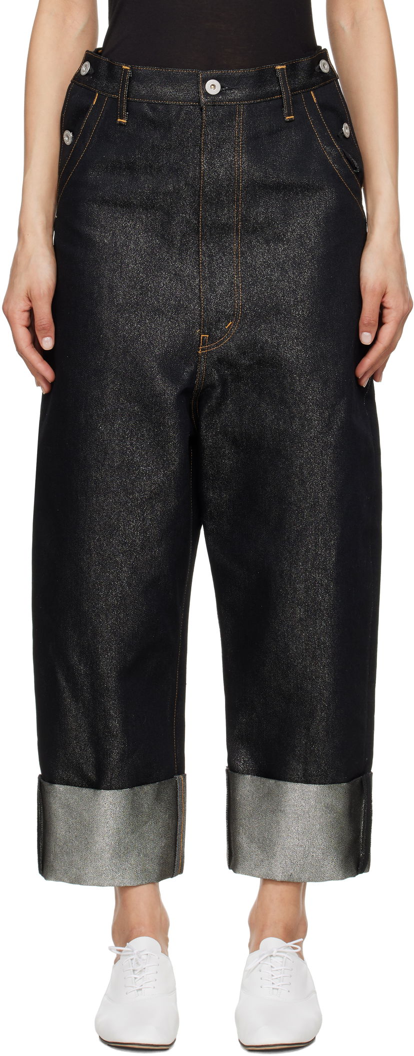 Джинси Junya Watanabe Junya Watanabe Glitter Denim Cropped Jeans чорний | JO-P018-051-1