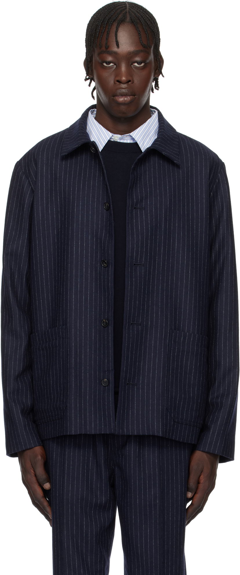 Куртка бомбер A.P.C. Pinstripe Wool Jacket темно-синій | WOARO-H03208