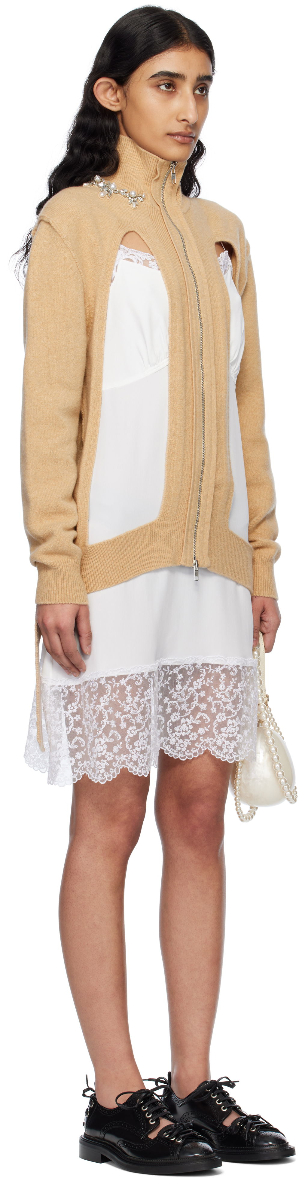 плаття Simone Rocha Simone Rocha Embellished Window Zip Cardigan бежевий | LMK4BW 0660, 1