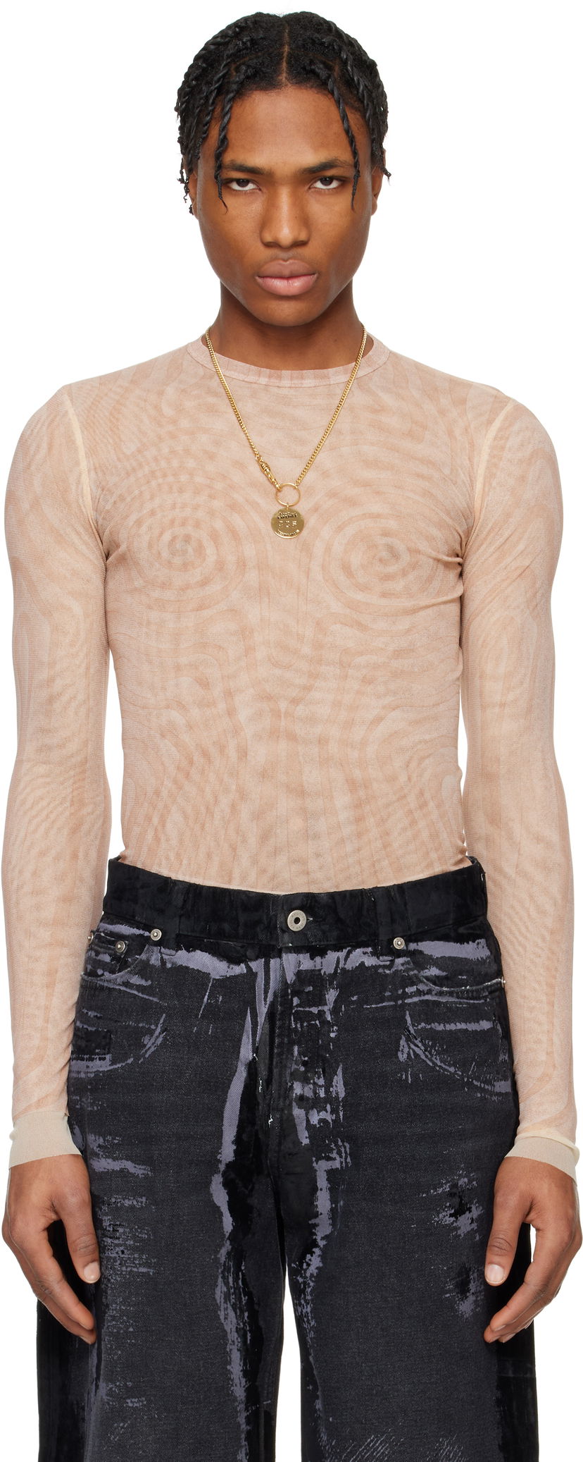 Футболка Jean Paul Gaultier Jean Paul Gaultier 'The Spirale' Long Sleeve T-Shirt бежевий | 25/34-F-TO270-T587-2026
