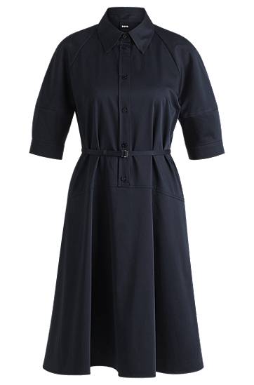 плаття BOSS Stretch Cotton Shirt Dress with Half Placket темно-синій | 50537388