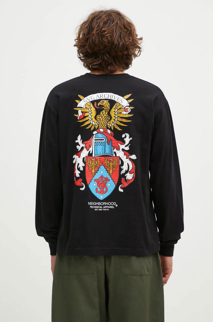 Футболка Neighborhood Black Long Sleeve T-Shirt with Graphic Print чорний | 242PCNH.LT13