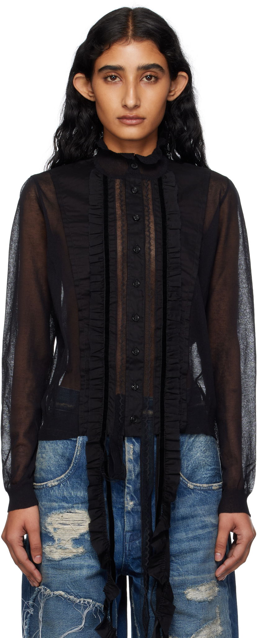 Сорочка Ann Demeulemeester Ann Demeulemeester Monya Sheer Ruffle Blouse чорний | B0012852-KN008-099