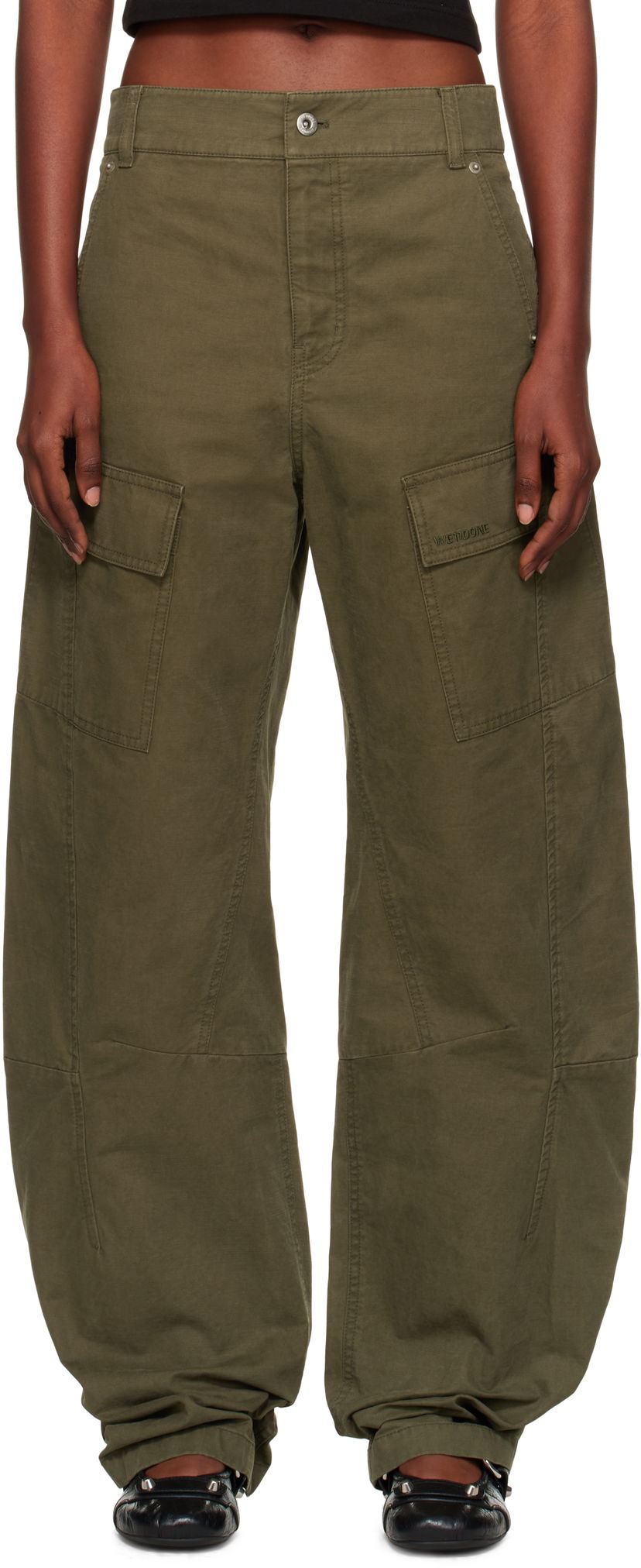 Штани карго We11done We11done Curved Cargo Trousers Зелений | WD-PT2-25-216-W-KK