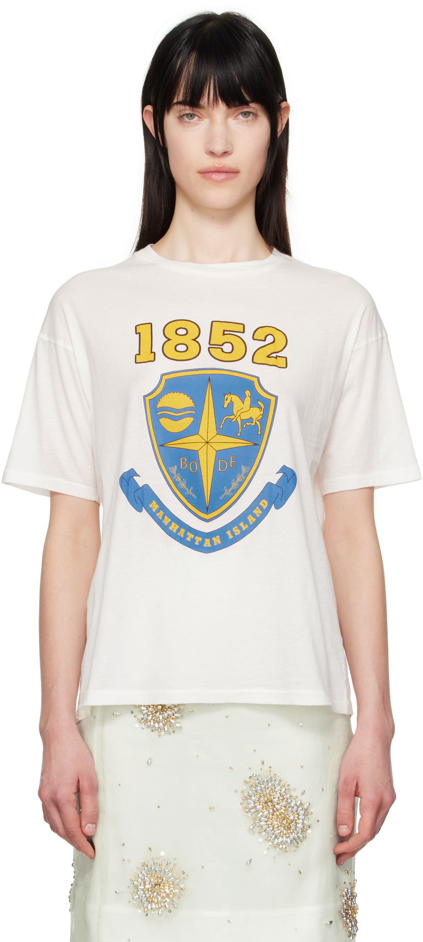 Футболка Bode Bode Crest Boxy T-Shirt білий | MRS25CS008