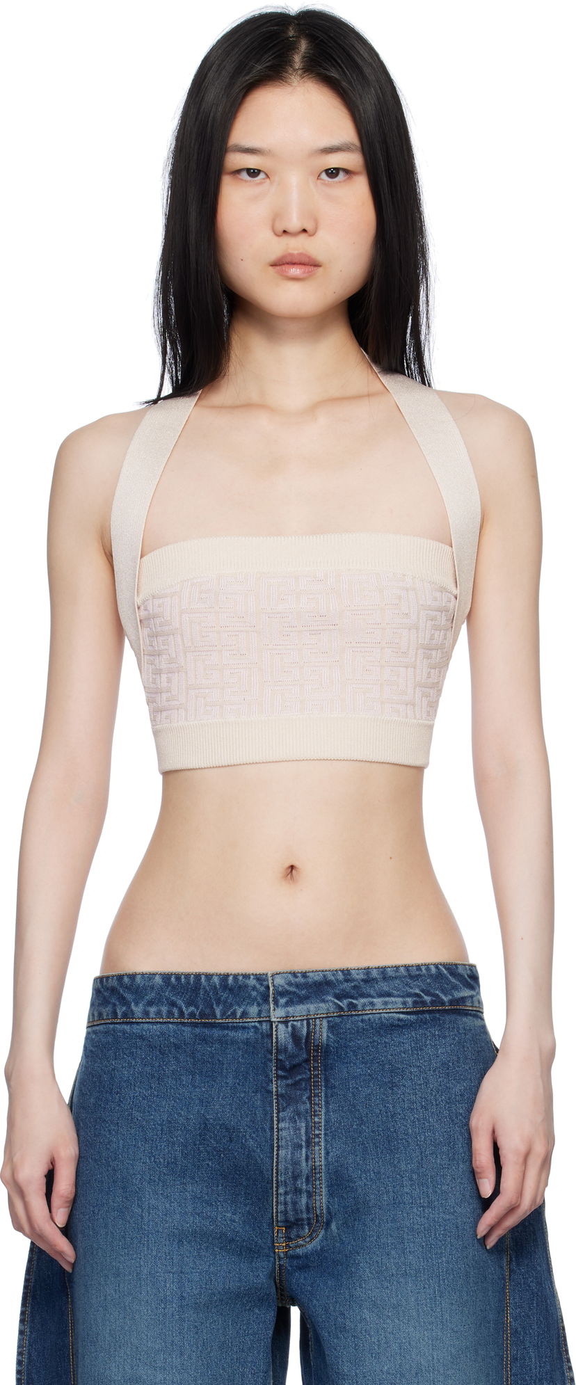 Безрукавка Balmain Labyrinth Monogram Tank Top бежевий | EF1AA025KI02