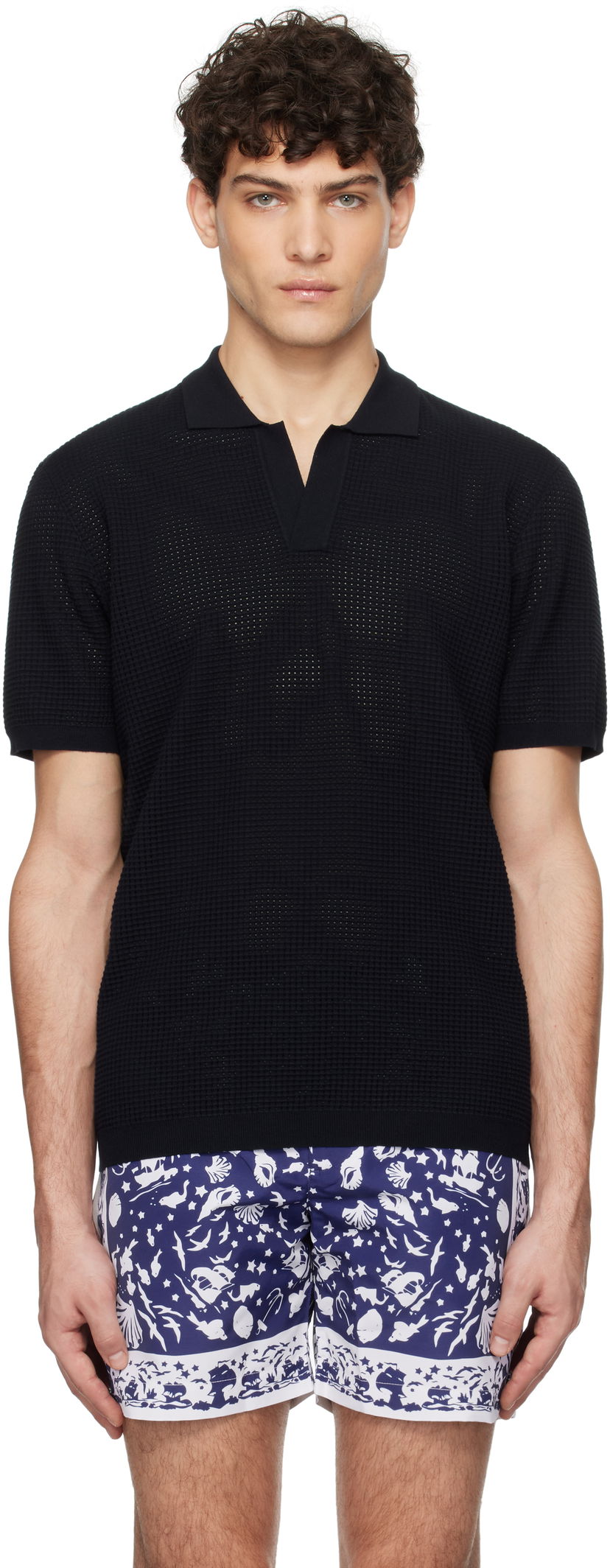 Сорочка поло Orlebar Brown Orlebar Brown Roddy Open Knit Polo чорний | 277989