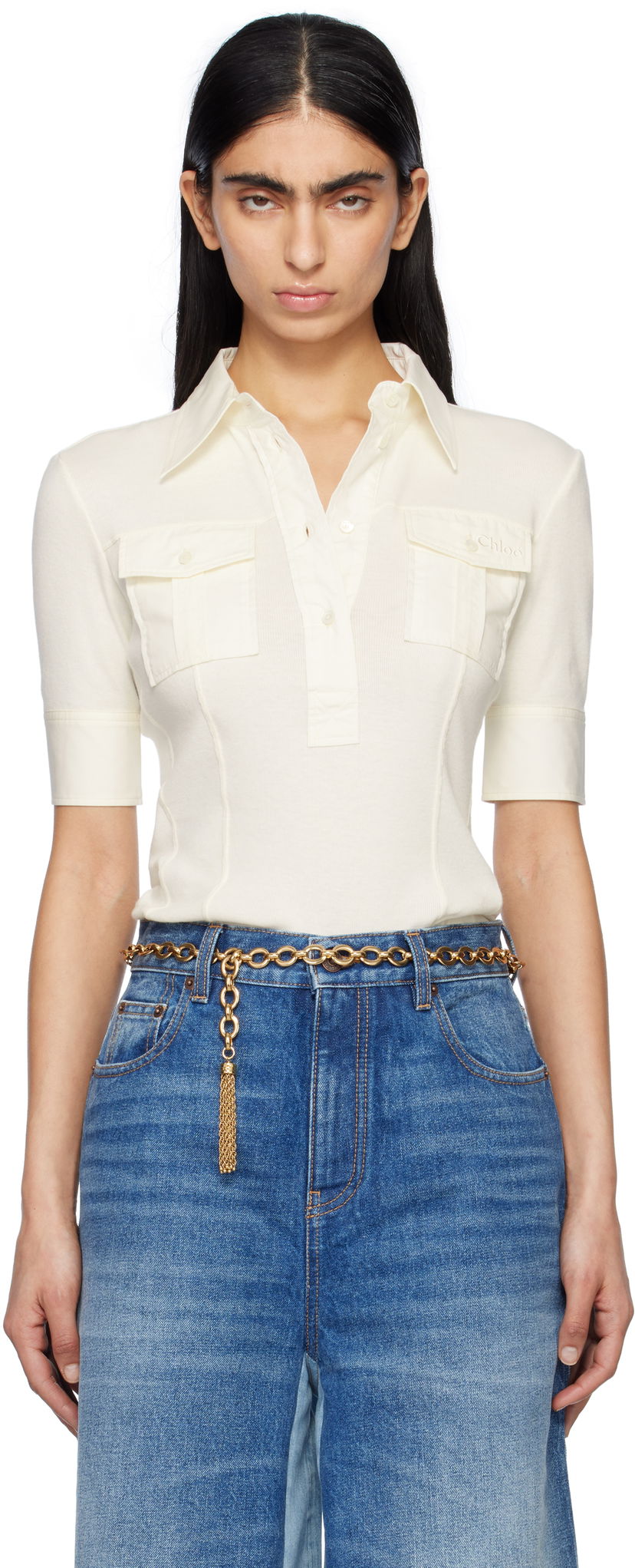 Сорочка поло CHLOÉ Chloé Short-Sleeve Utilitarian Polo білий | CH25SJH13182